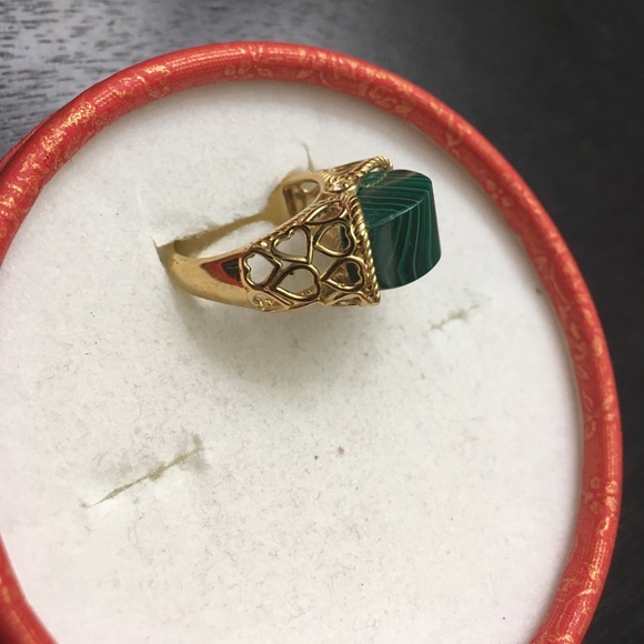 African Malachite & Natural White Zircon Ring in ION Plated 18K Yellow Gold Sz 7 - Picture 9 of 16